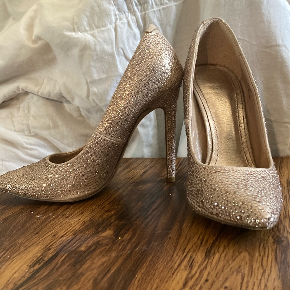 Diba Gold Stiletto Heels with Glitter Finish